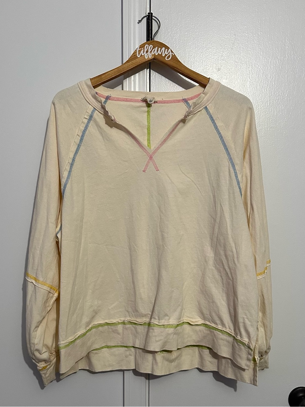 Peach Love California Cream Pullover with Pastel Contrast Stitching